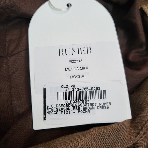 NWT RUMER Dress Linen Blend Size Small The Mecca Midi in Mocha Cinched Sides - Picture 8 of 14